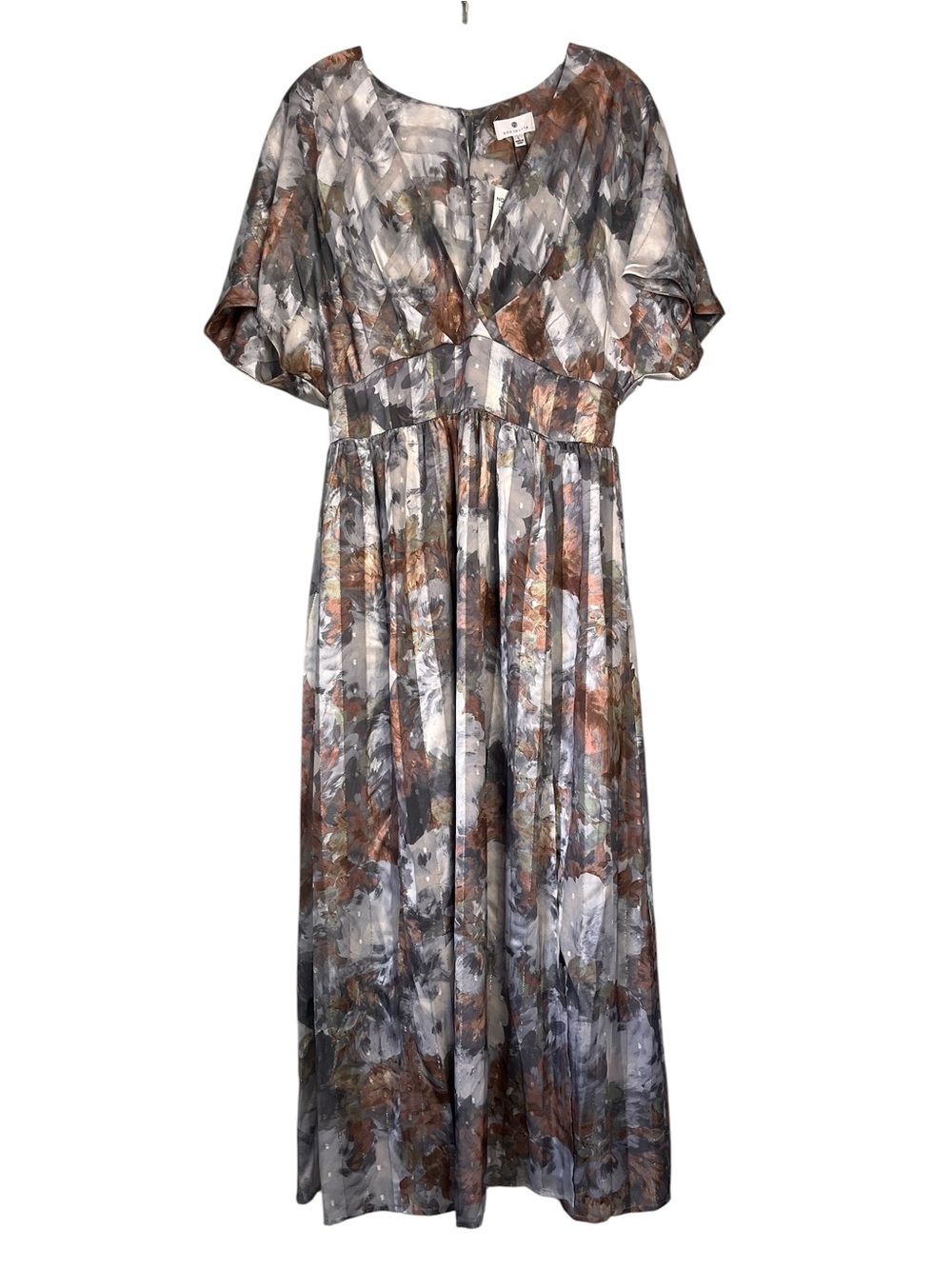 NWT Socialite Metallic Dolman Sleeve Grey Taupe Floral Maxi Dress Sz L